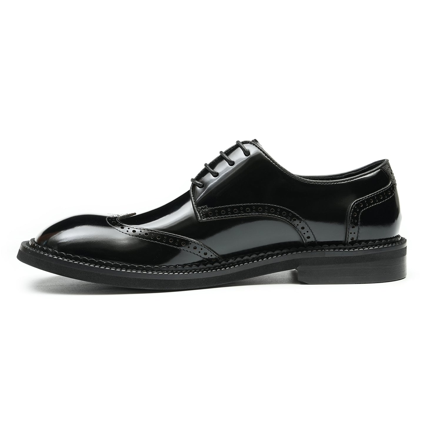 Men's Glossy Calfskin Classic Brogue Lace Up Derby Shoes