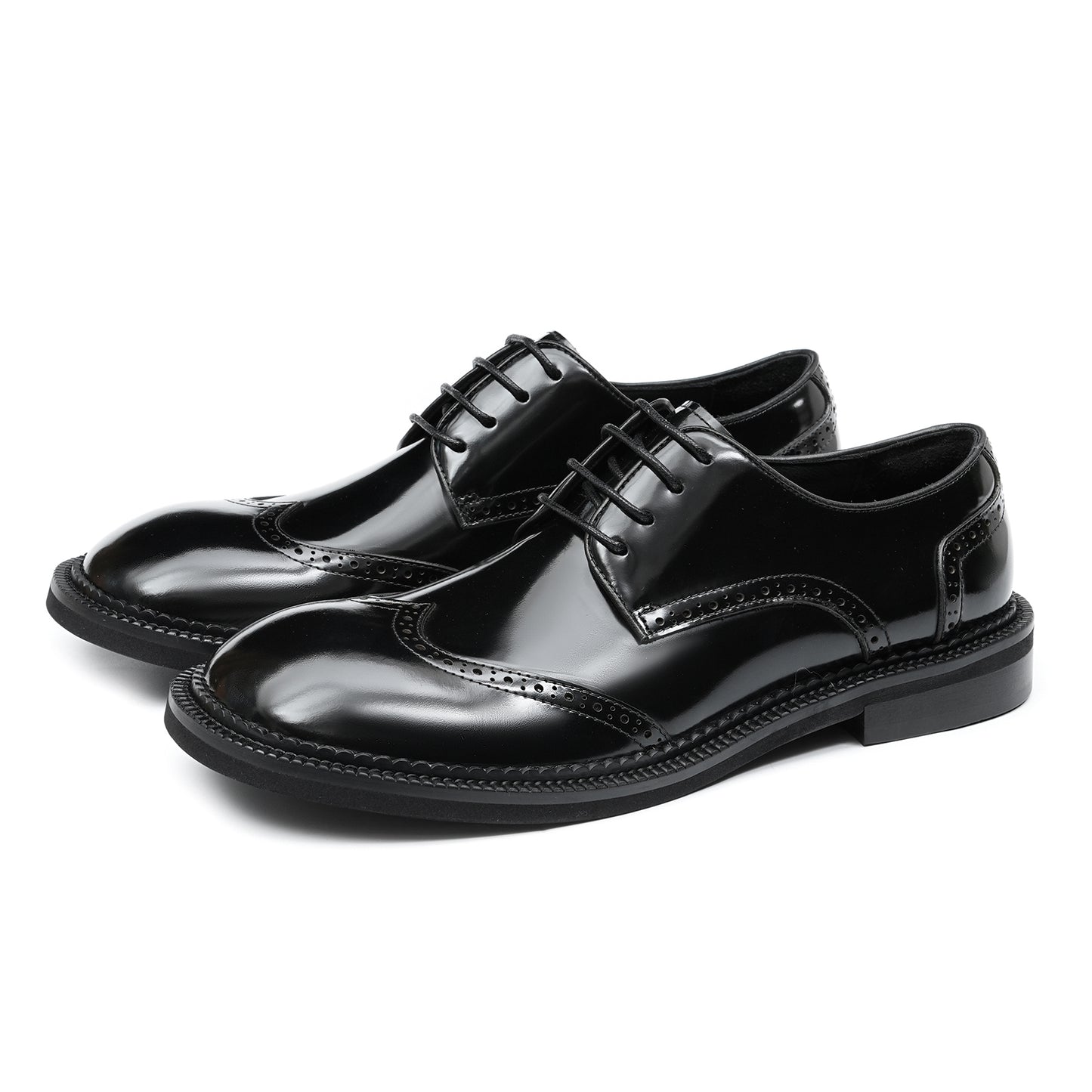 Men's Glossy Calfskin Classic Brogue Lace Up Derby Shoes