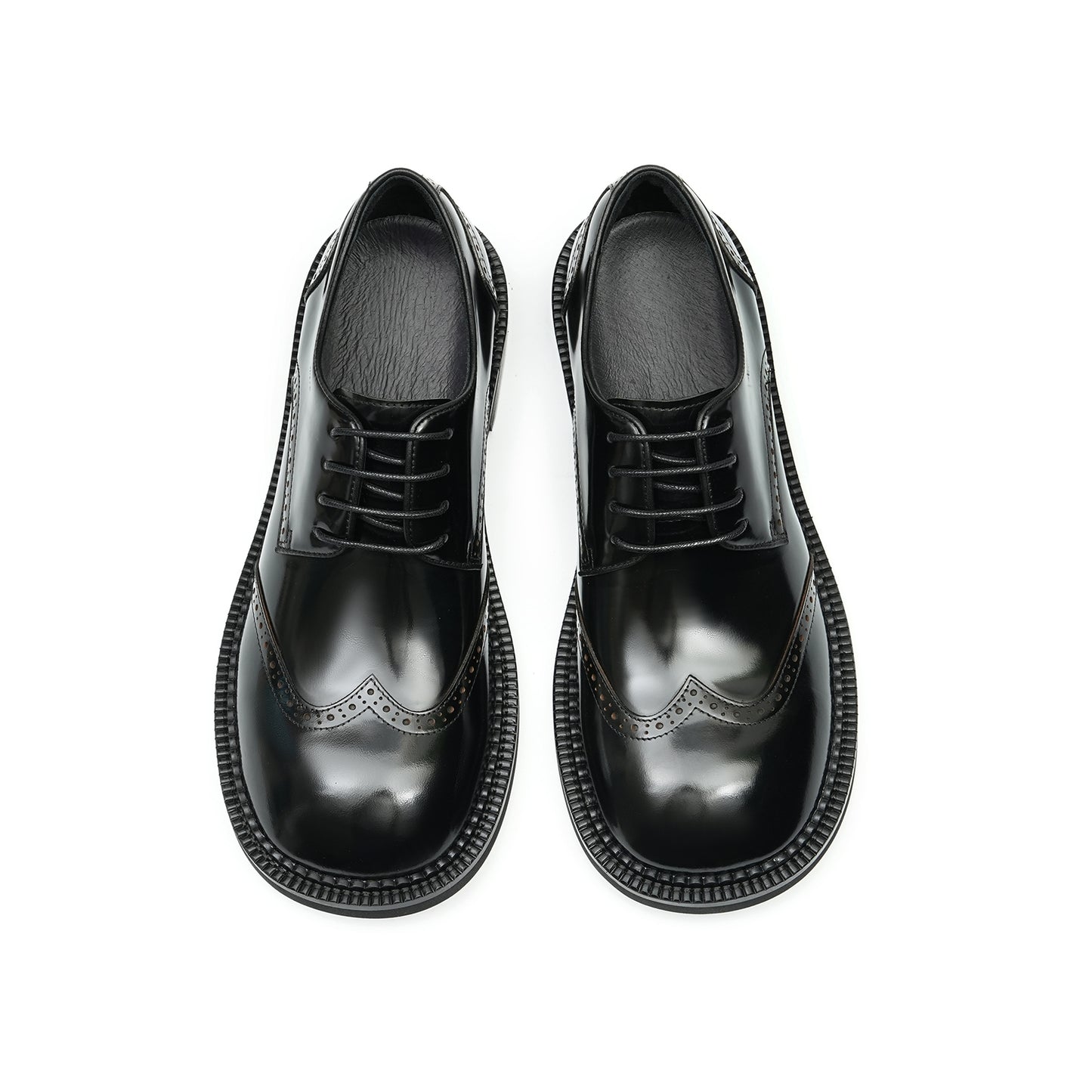 Men's Glossy Calfskin Classic Brogue Lace Up Derby Shoes