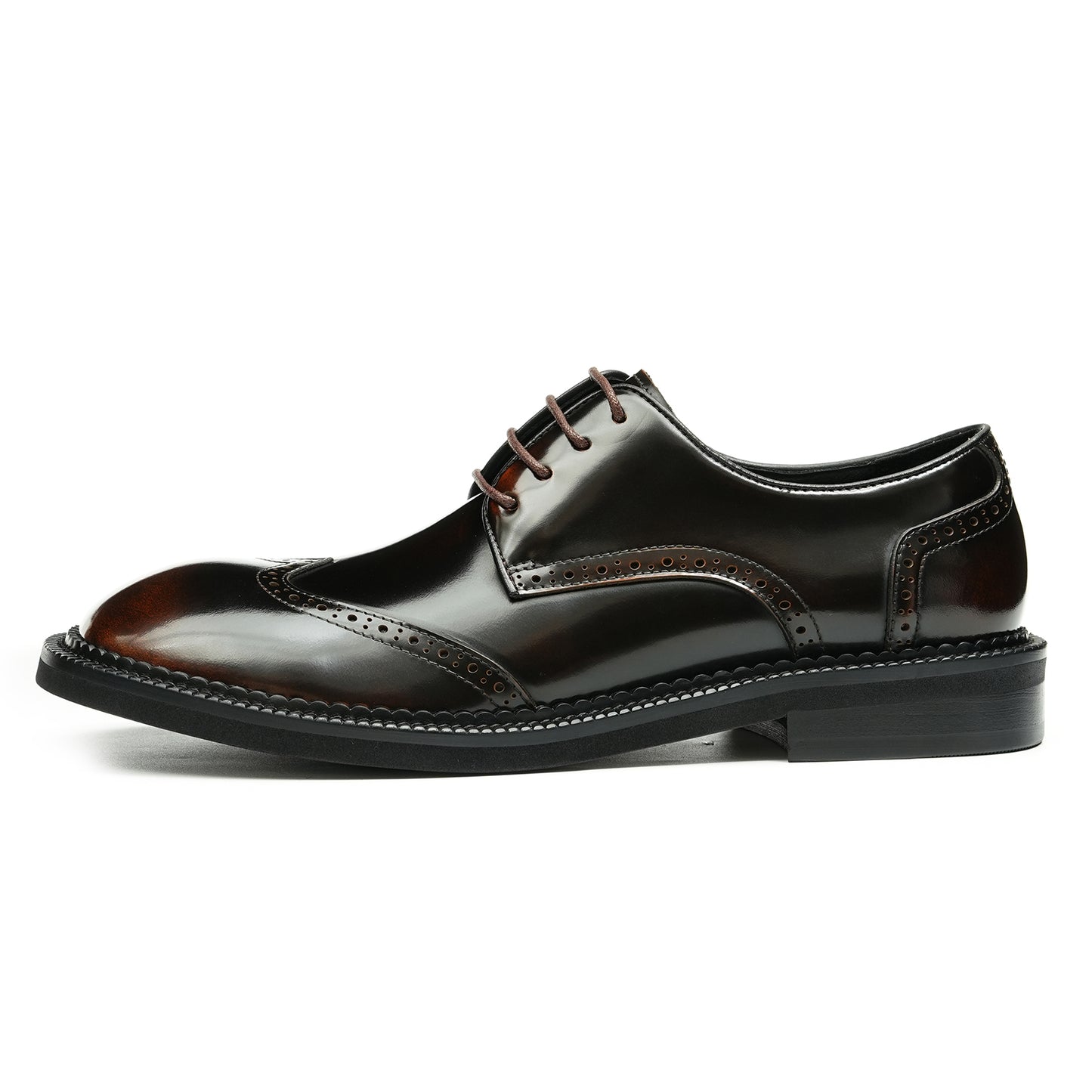 Men's Glossy Calfskin Classic Brogue Lace Up Derby Shoes