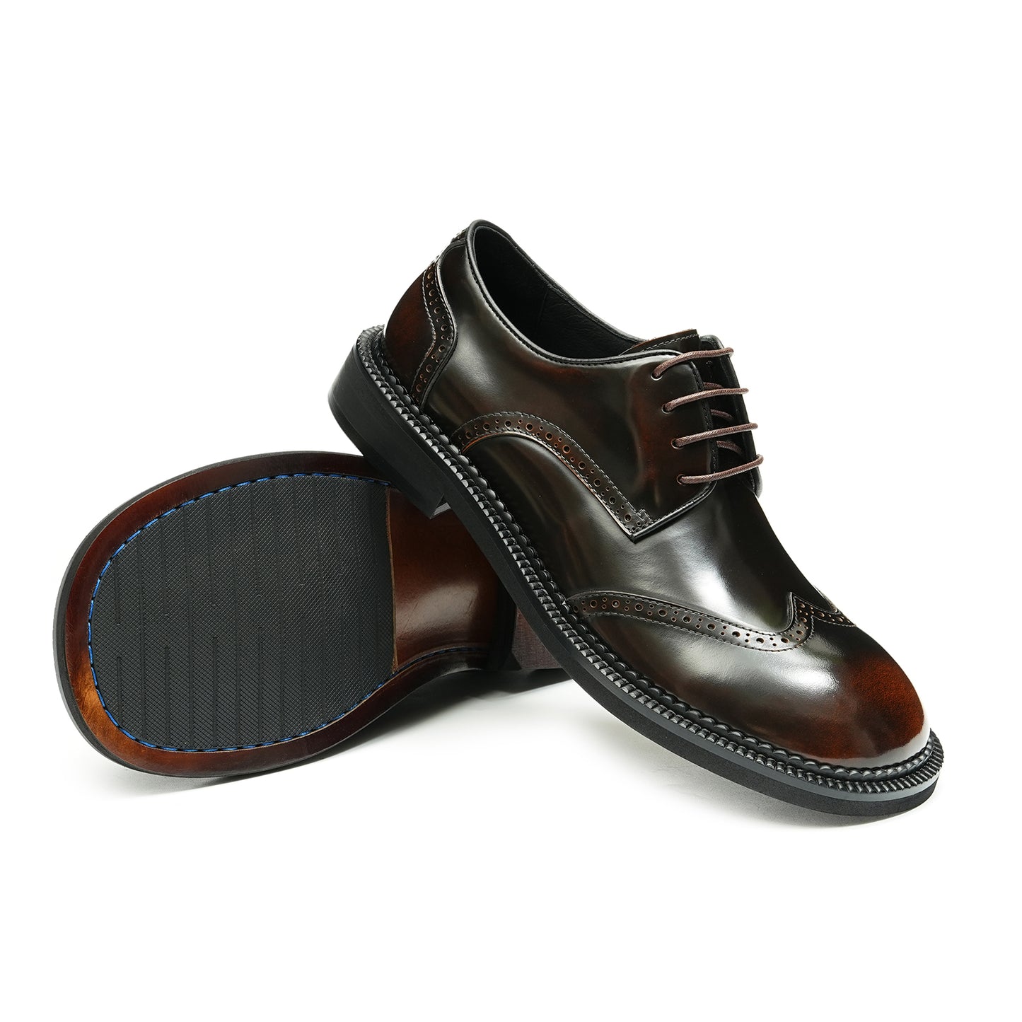 Men's Glossy Calfskin Classic Brogue Lace Up Derby Shoes