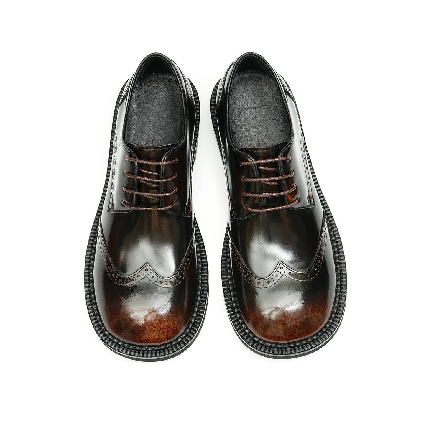 Men's Glossy Calfskin Classic Brogue Lace Up Derby Shoes