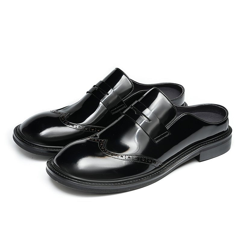 Men’s Glossy Calfskin Classic Slipper Mules - 0cm
