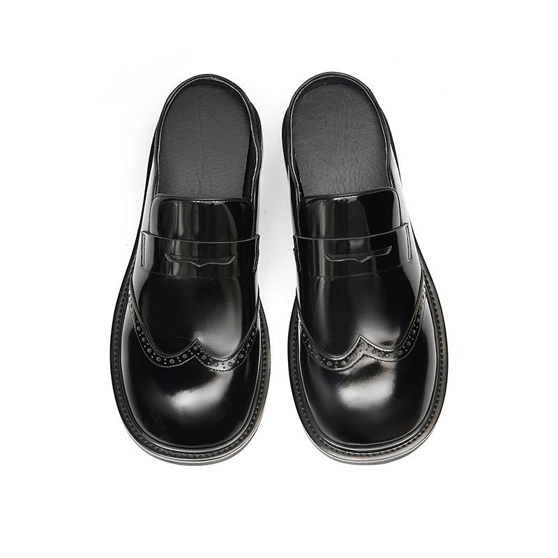 Men’s Glossy Calfskin Classic Slipper Mules - 0cm