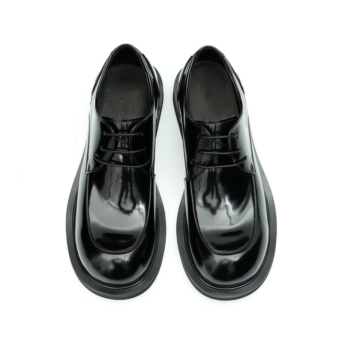 Men’s Glossy Calfskin Sculpted Round Toe Derby Shoes - 0cm