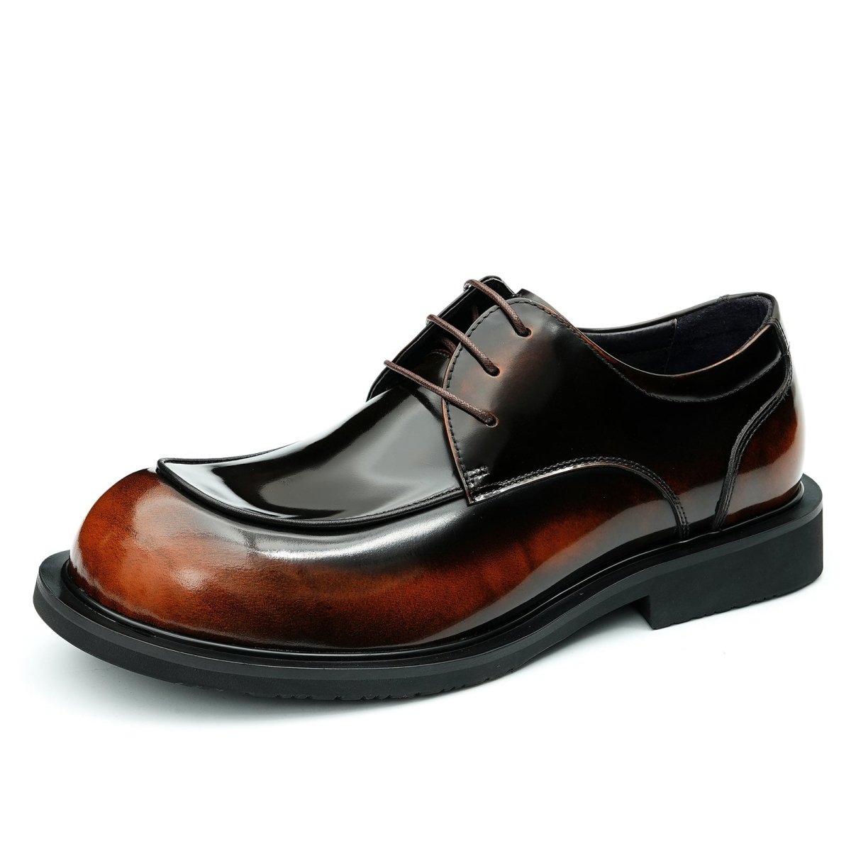 Men’s Glossy Calfskin Sculpted Round Toe Derby Shoes - 0cm