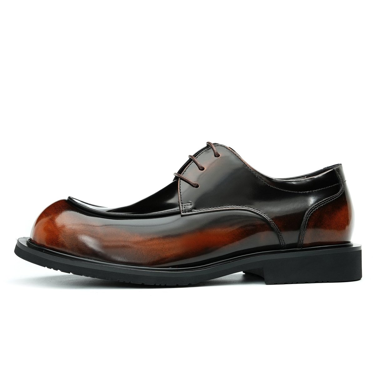 Men’s Glossy Calfskin Sculpted Round Toe Derby Shoes - 0cm
