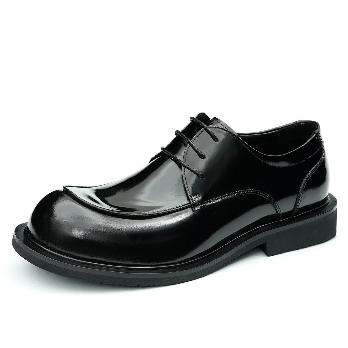 Men’s Glossy Calfskin Sculpted Round Toe Derby Shoes - 0cm