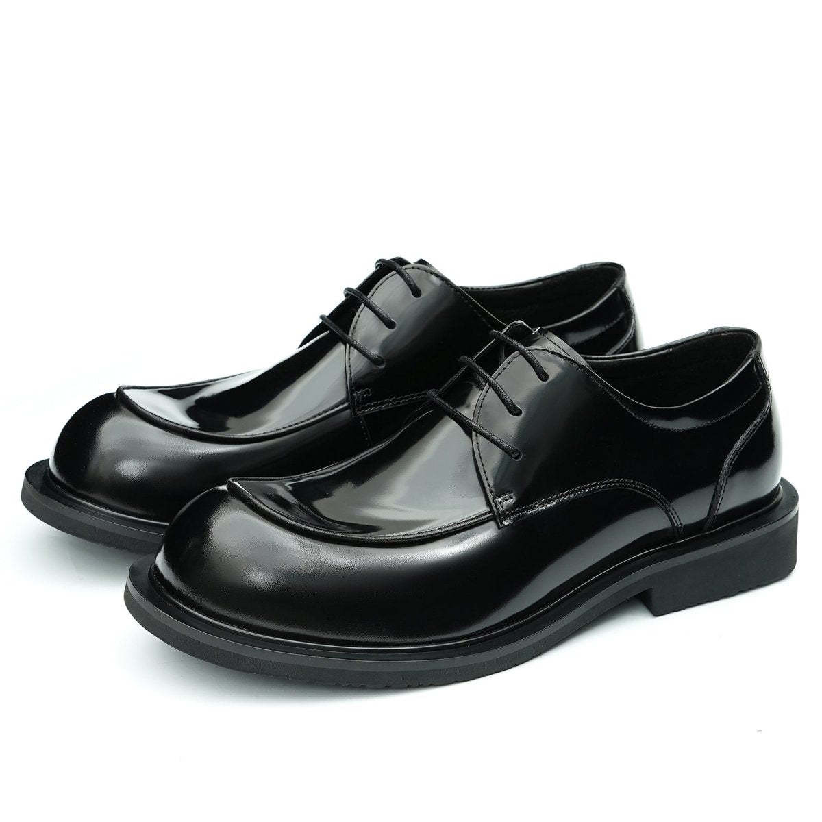 Men’s Glossy Calfskin Sculpted Round Toe Derby Shoes - 0cm