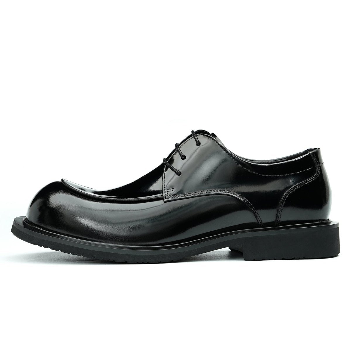 Men’s Glossy Calfskin Sculpted Round Toe Derby Shoes - 0cm