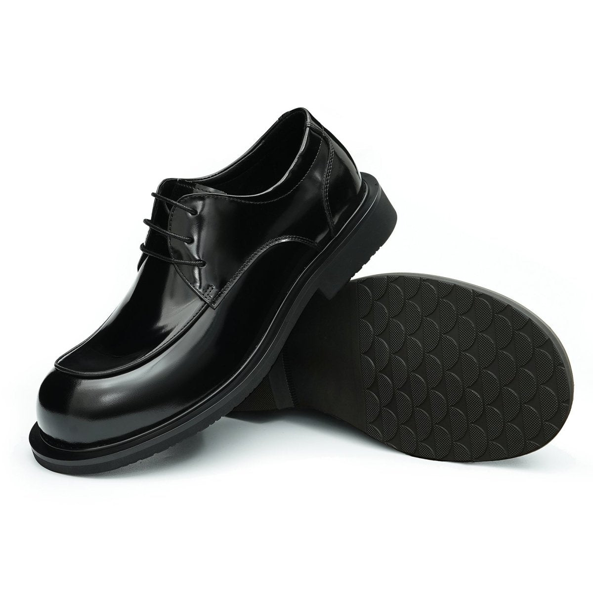 Men’s Glossy Calfskin Sculpted Round Toe Derby Shoes - 0cm