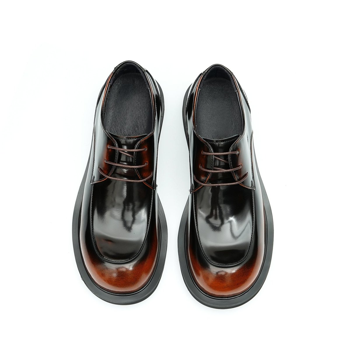 Men’s Glossy Calfskin Sculpted Round Toe Derby Shoes - 0cm
