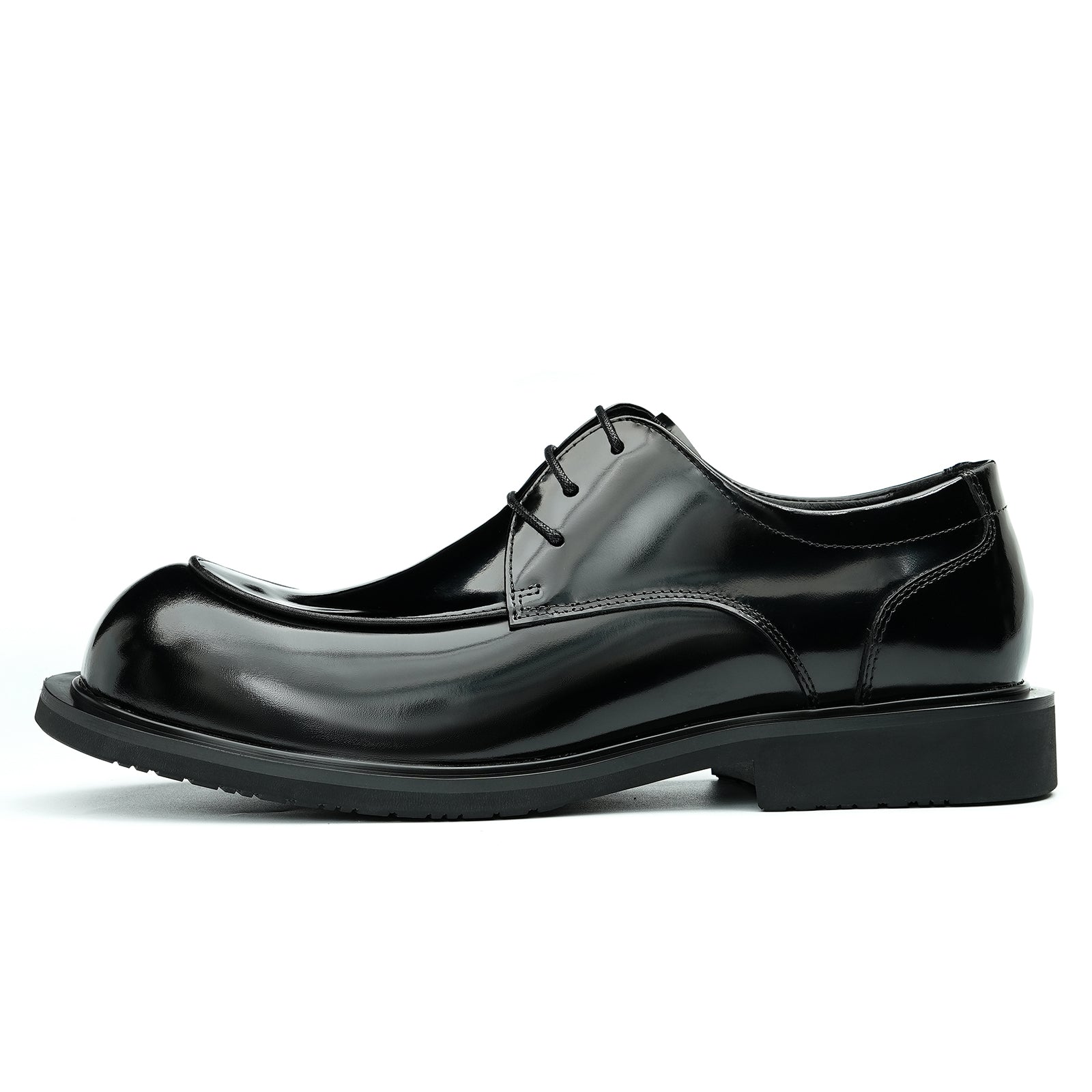 Men’s Glossy Calfskin Sculpted Round Toe Derby Shoes