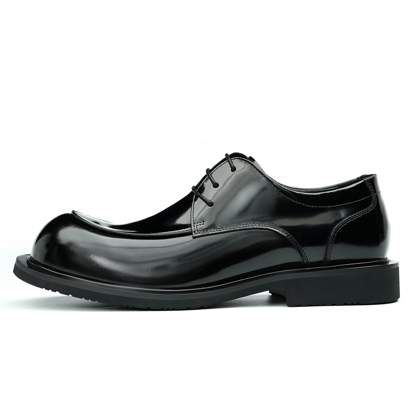 Men’s Glossy Calfskin Sculpted Round Toe Derby Shoes