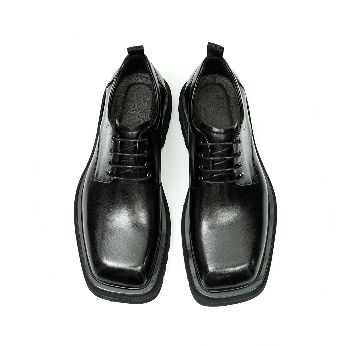 Men’s Glossy Square Toe Polished Calf Leather Lace Up Shoes - 0cm