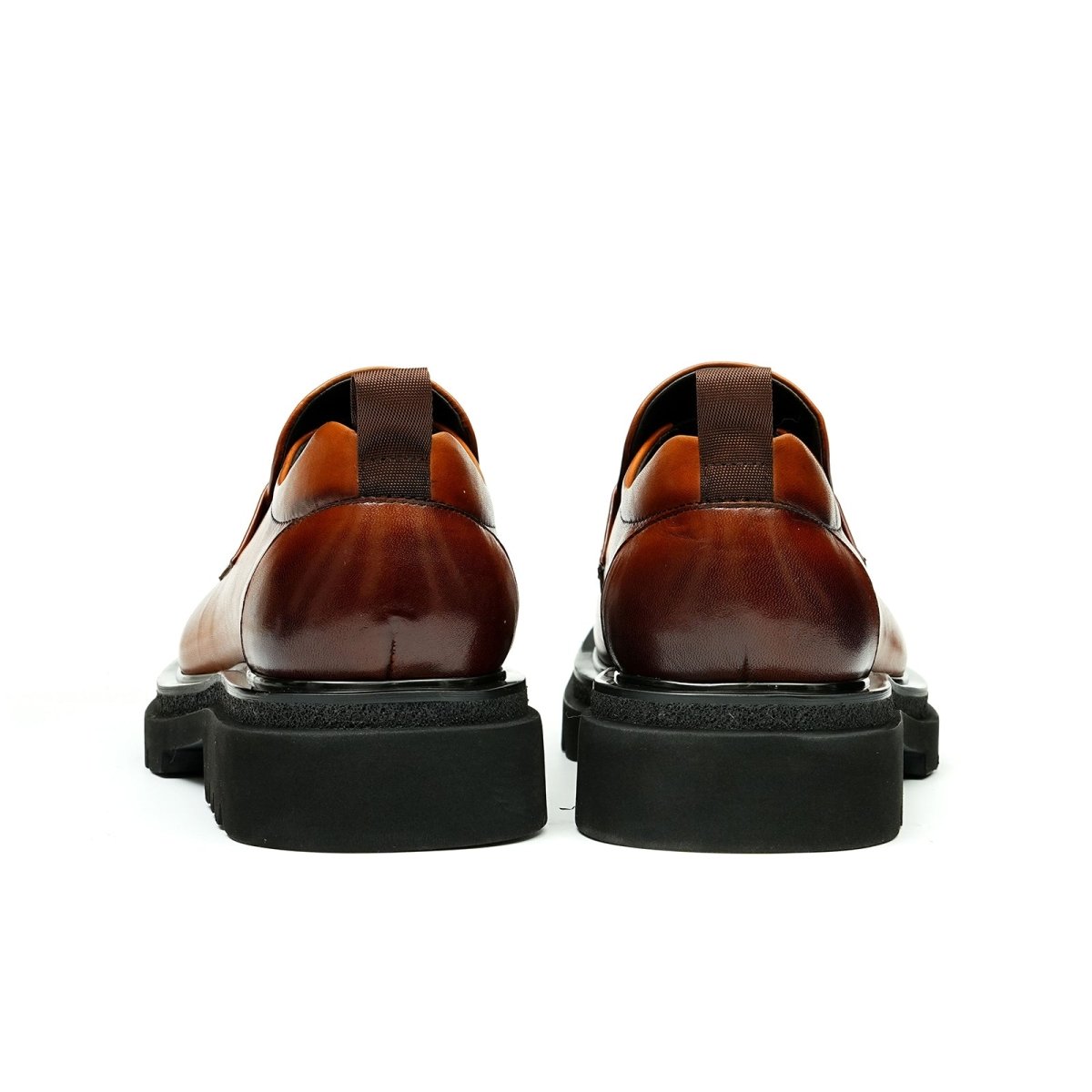 Men’s Glossy Square Toe Polished Calf Leather Shoes - 0cm