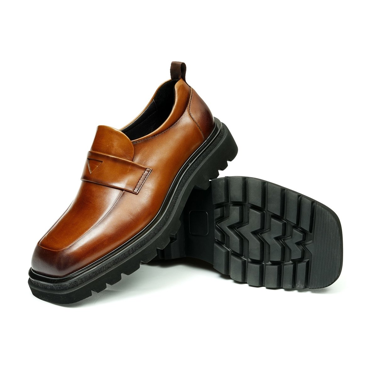 Men’s Glossy Square Toe Polished Calf Leather Shoes - 0cm