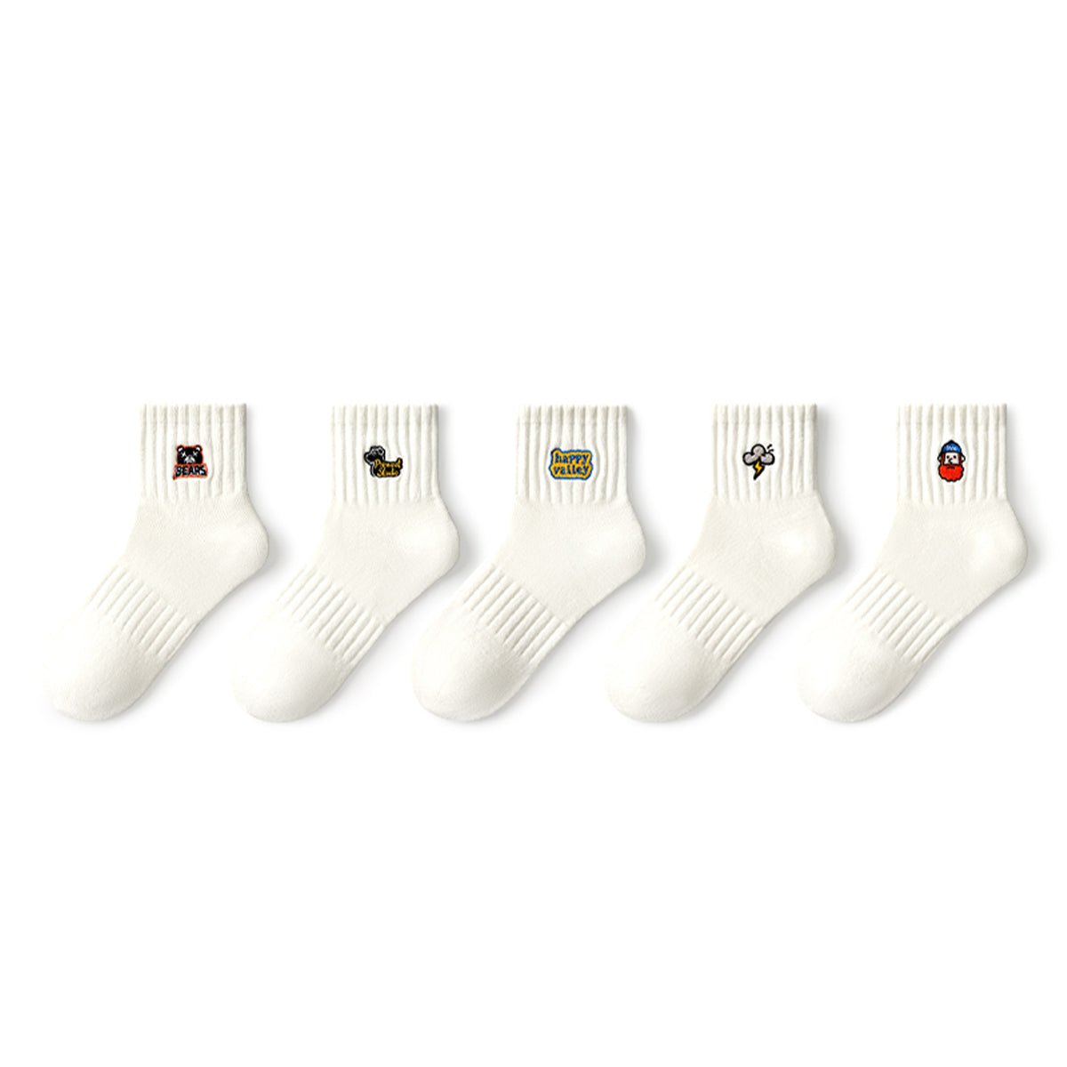 Happy Valley Embroidered Patch Boat Socks – Men's 5 - Pair White Summer Set
