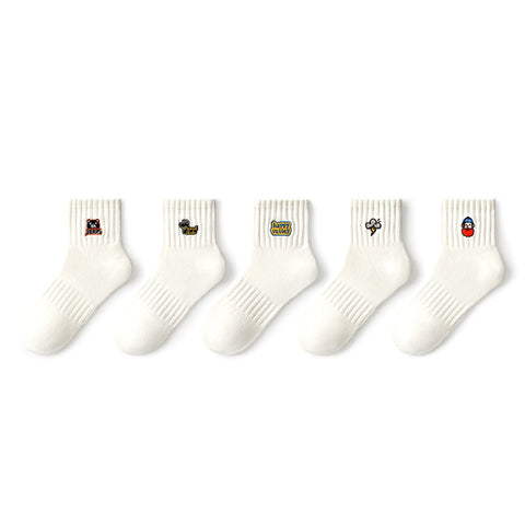 Happy Valley Embroidered Patch Boat Socks – Men's 5-Pair White Summer Set