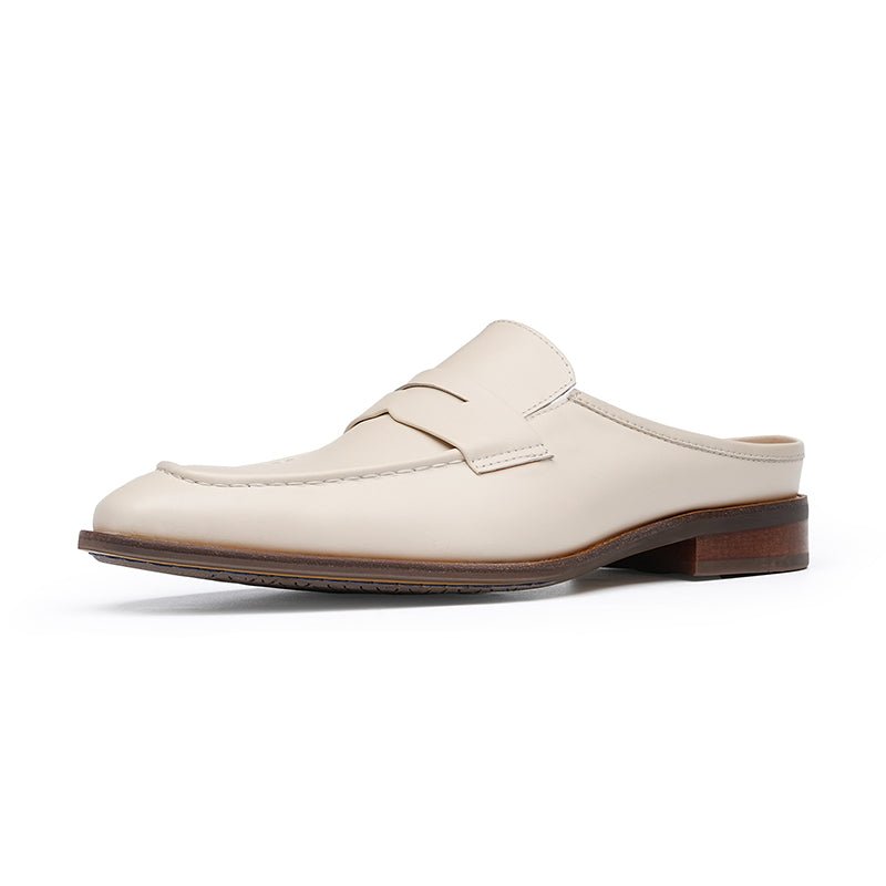 Men’s Posh Cream Leather Mules - 0cm