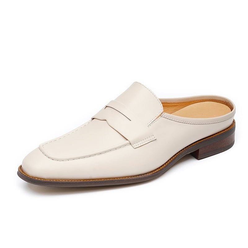 Men’s Posh Cream Leather Mules - 0cm