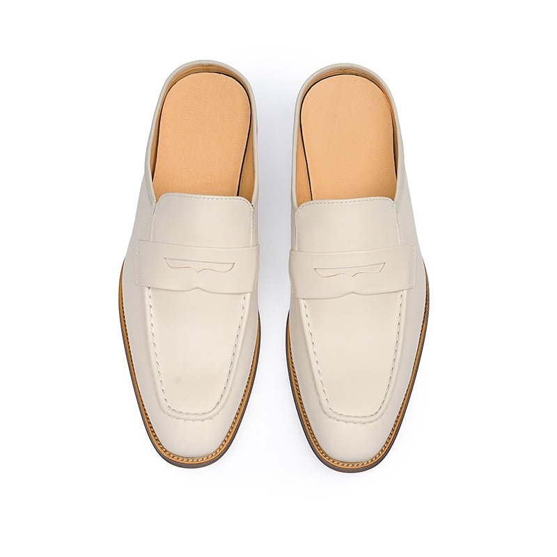 Men’s Posh Cream Leather Mules - 0cm