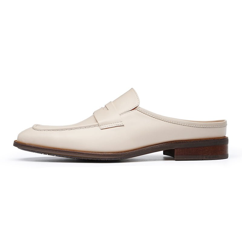Men’s Posh Cream Leather Mules - 0cm