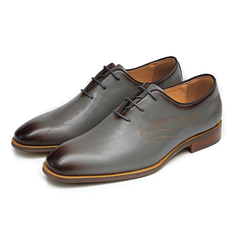 Men’s Script - Engraved Lace up Oxford Dress Shoes - 0cm