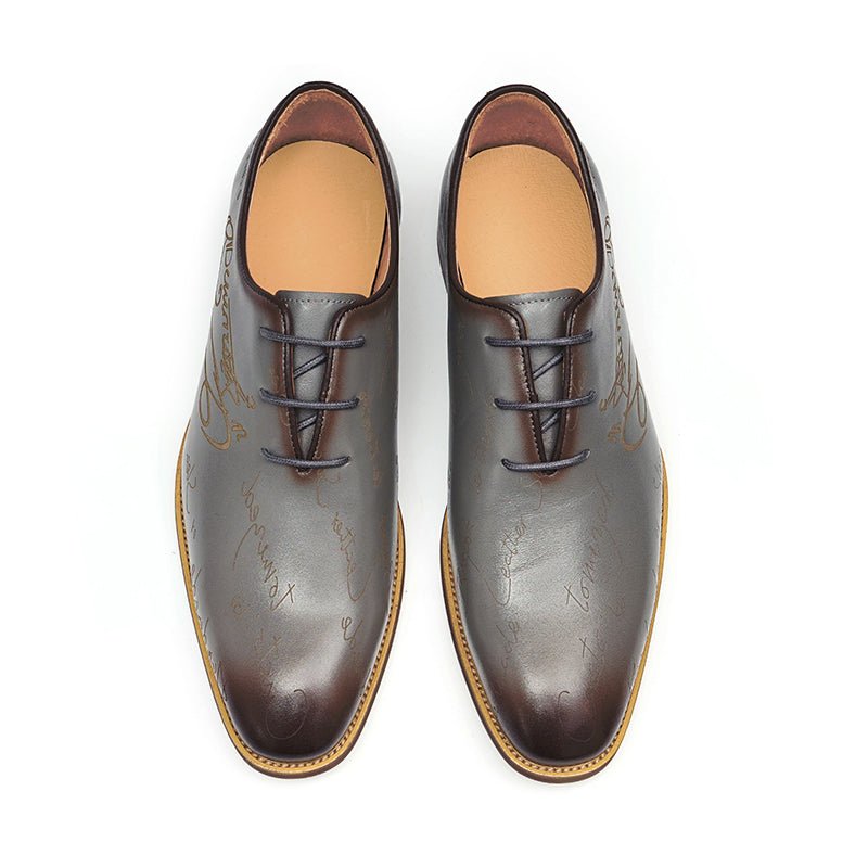 Men’s Script - Engraved Lace up Oxford Dress Shoes - 0cm