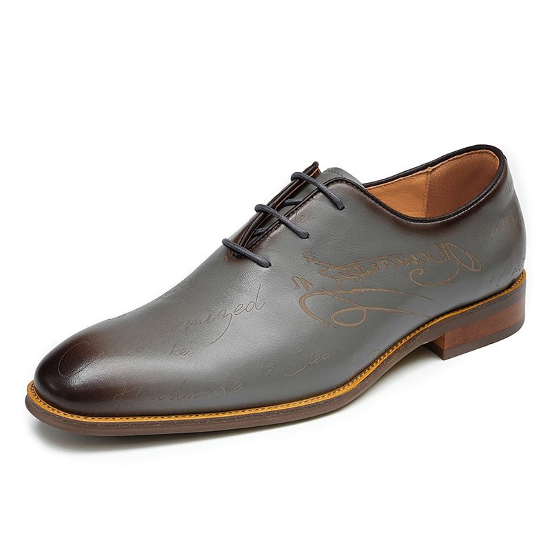 Men’s Script - Engraved Lace up Oxford Dress Shoes - 0cm