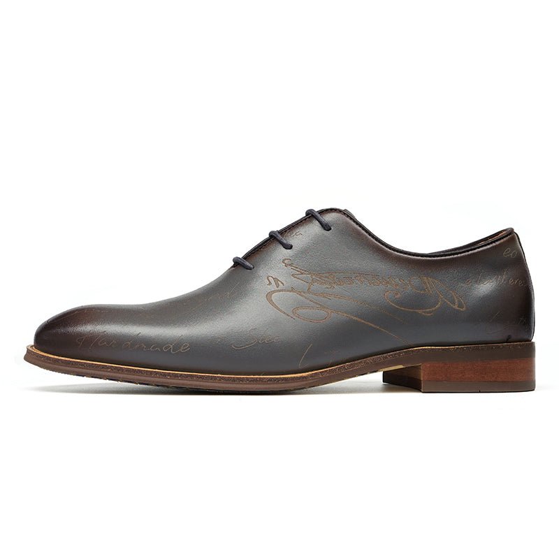 Men’s Script - Engraved Lace up Oxford Dress Shoes - 0cm