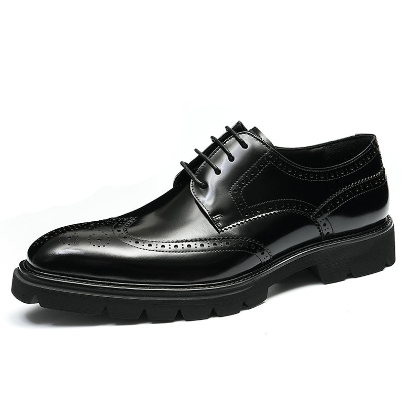 Men’s Wingtip Brogue Lace Up Derby Shoes with Rugged Platform Base - 0cm