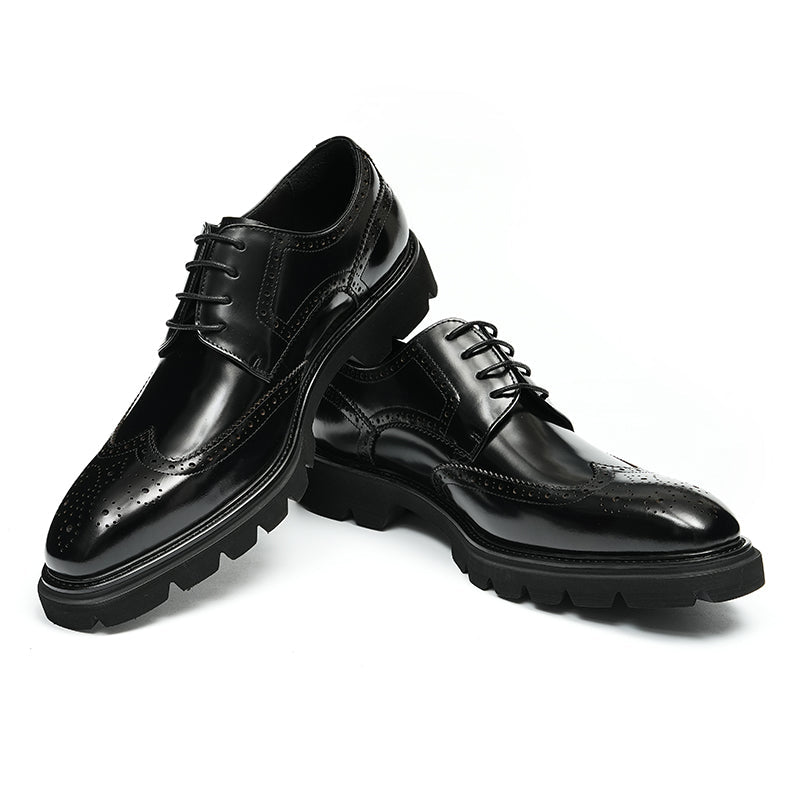 Men’s Wingtip Brogue Lace Up Derby Shoes with Rugged Platform Base - 0cm