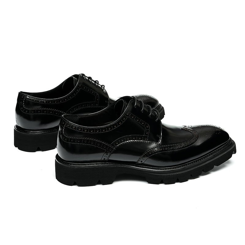 Men’s Wingtip Brogue Lace Up Derby Shoes with Rugged Platform Base - 0cm