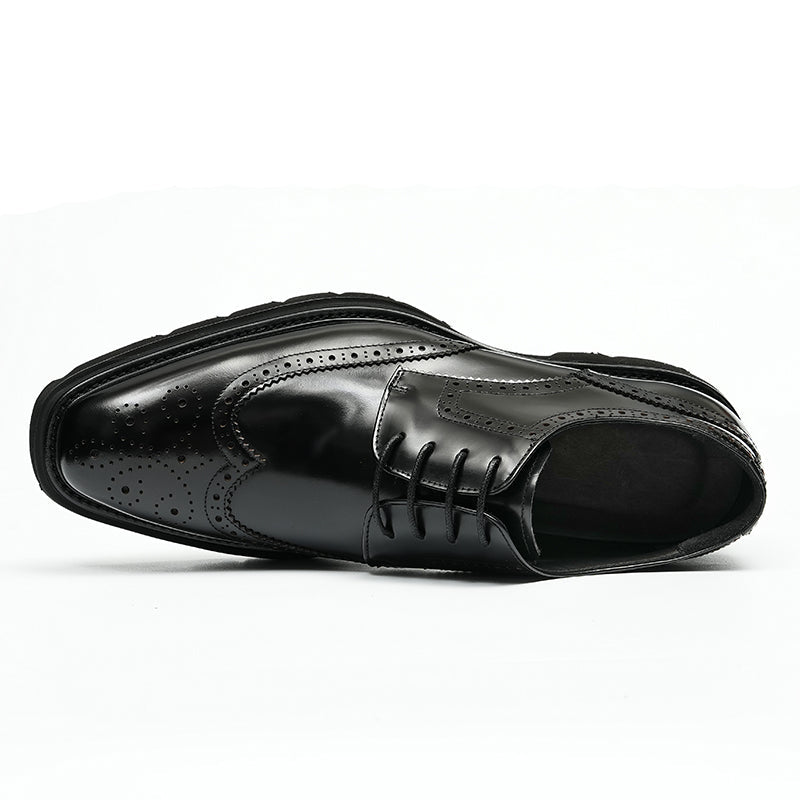 Men’s Wingtip Brogue Lace Up Derby Shoes with Rugged Platform Base - 0cm