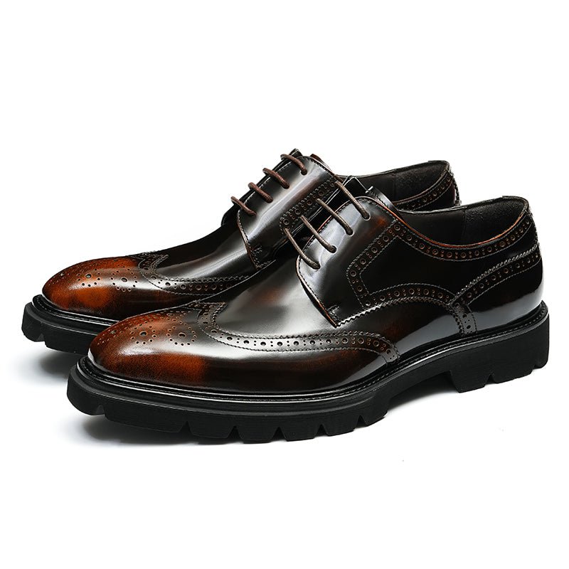 Men’s Wingtip Brogue Lace Up Derby Shoes with Rugged Platform Base - 0cm