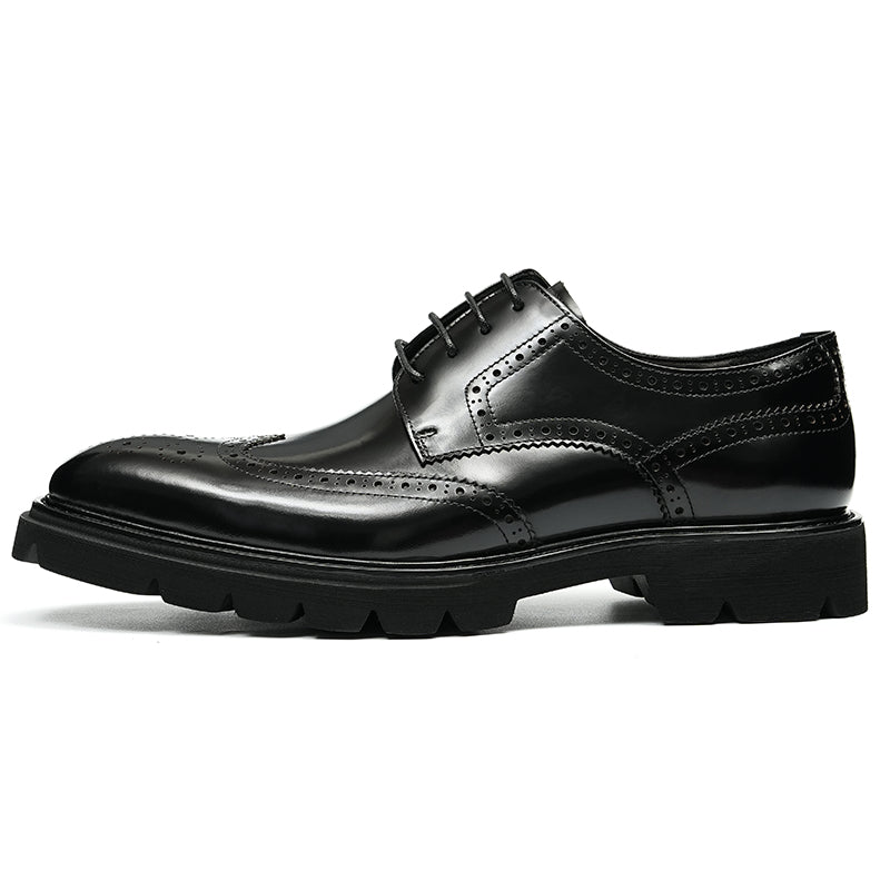 Men’s Wingtip Brogue Lace Up Derby Shoes with Rugged Platform Base