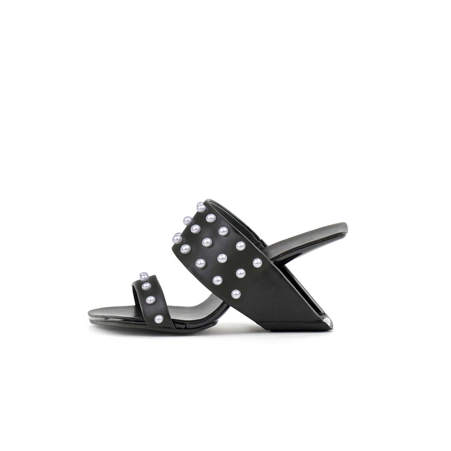 metallic beaded arch heel mules all black 1