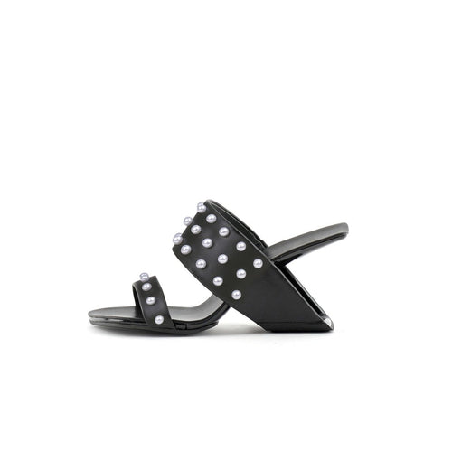 metallic beaded arch heel mules all black 1