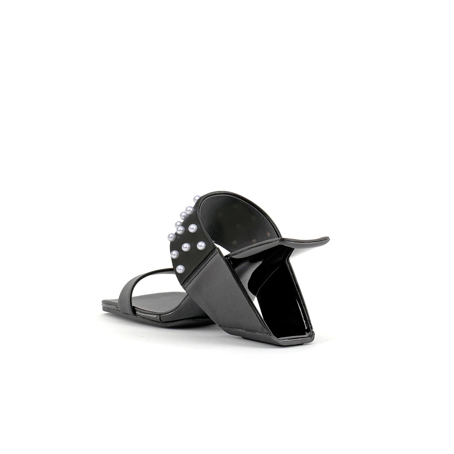 metallic beaded arch heel mules all black 4