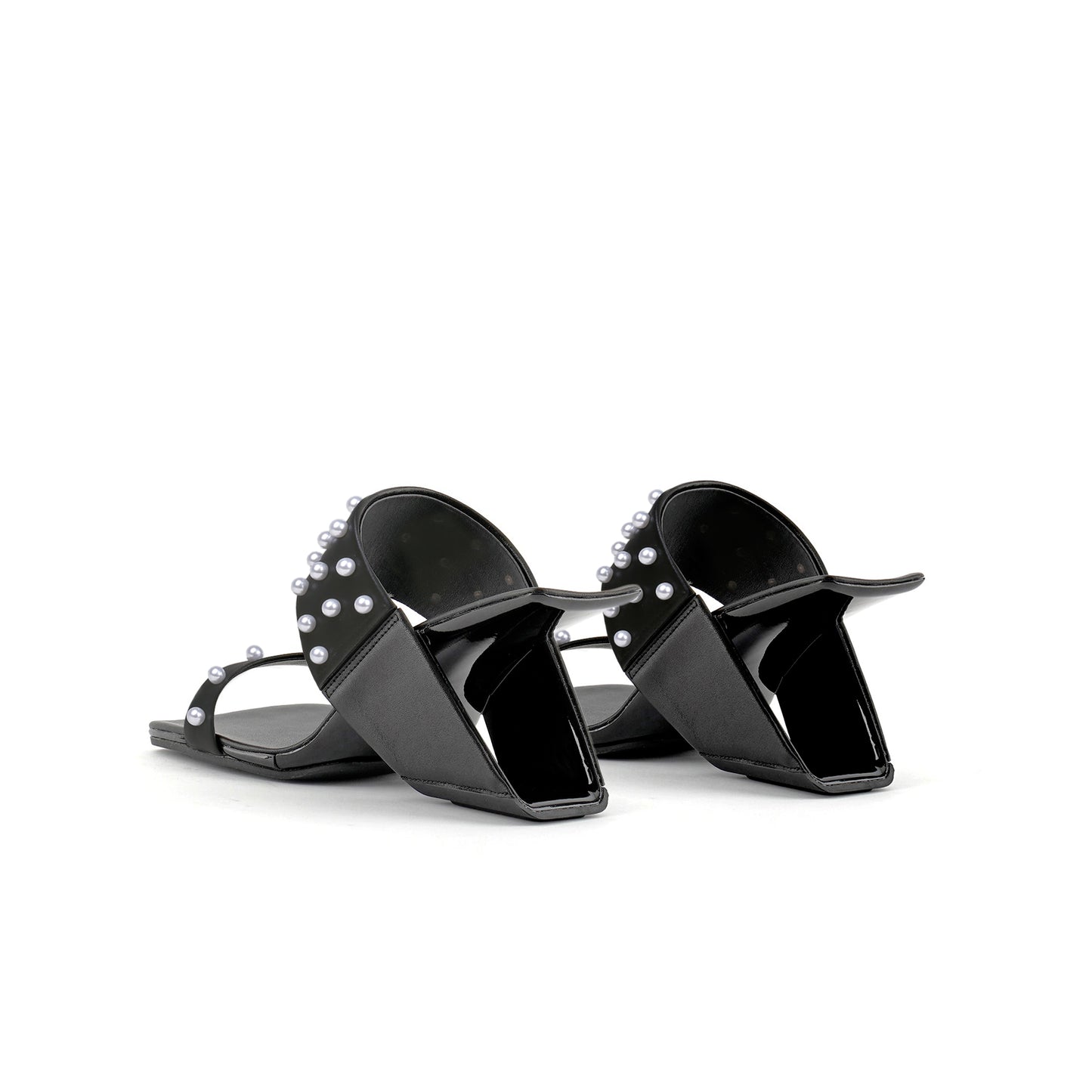 metallic beaded arch heel mules all black 5