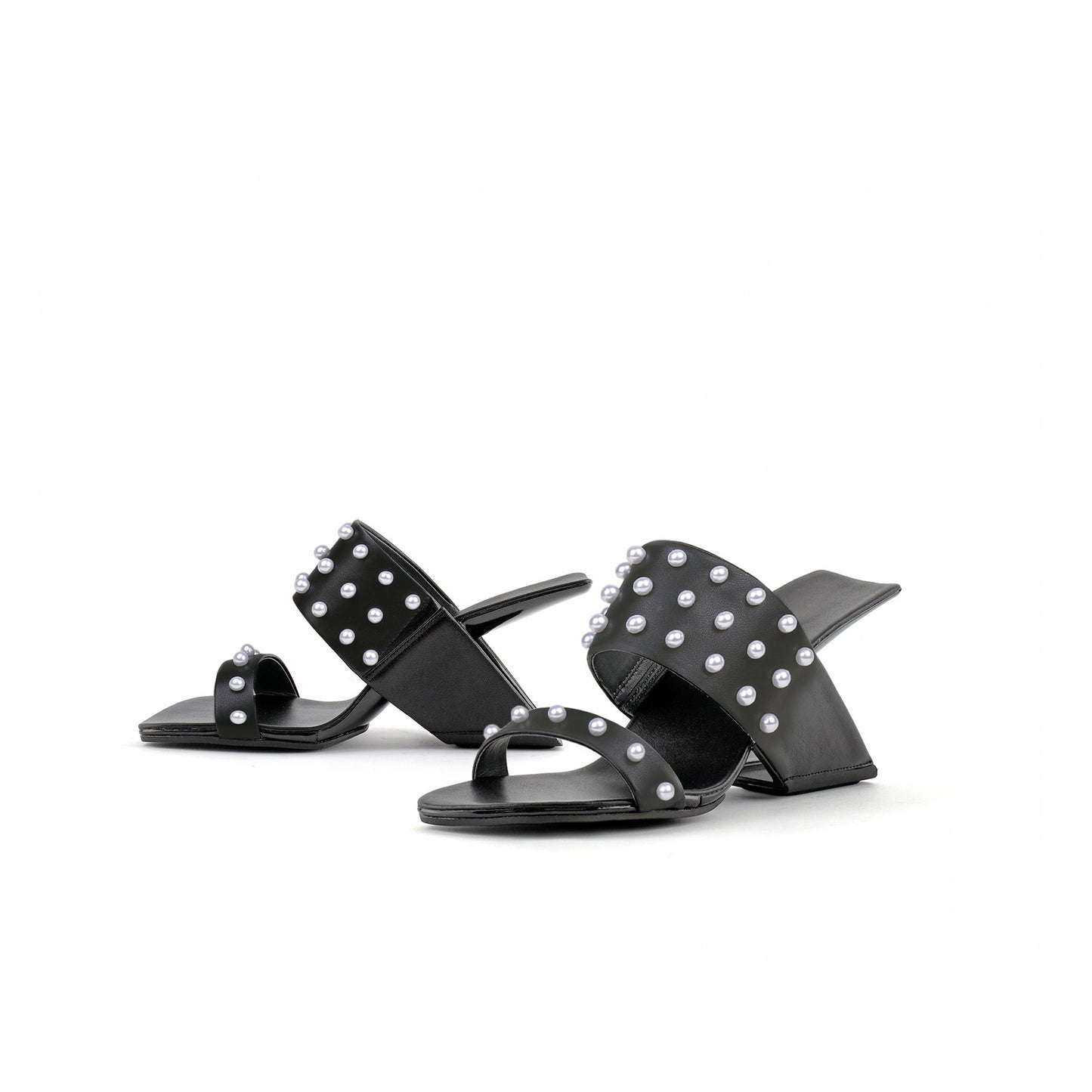 metallic beaded arch heel mules all black 6