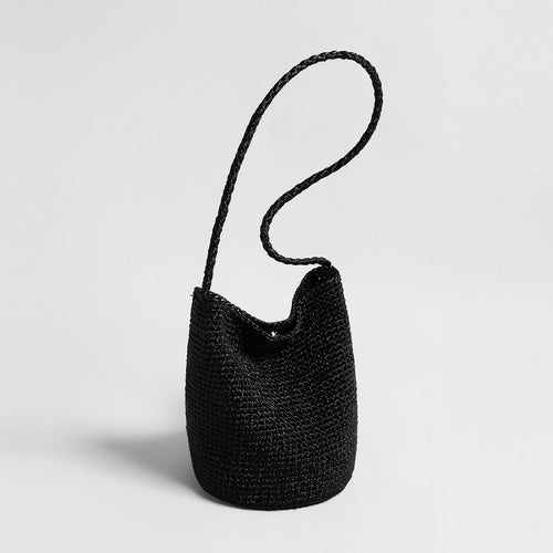 Metallic Crochet Bucket Crossbody – Handwoven Braided Strap Shoulder Bag