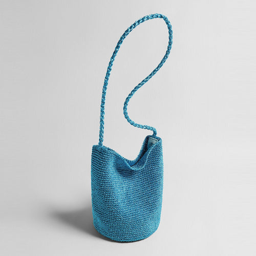 Metallic Crochet Bucket Crossbody – Handwoven Braided Strap Shoulder Bag