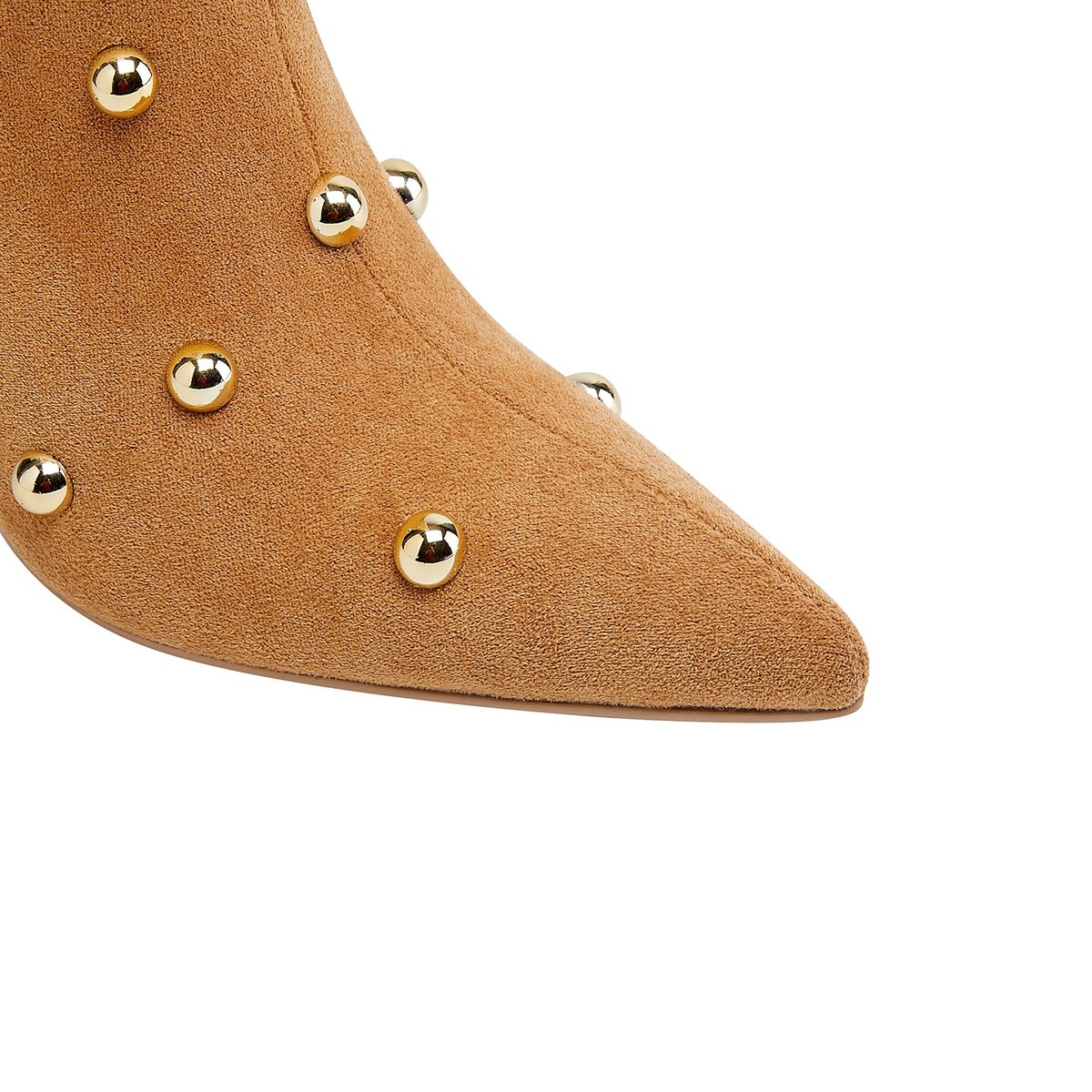 Metallic Dome Stud Suede Pointed Toe Knee High Boots