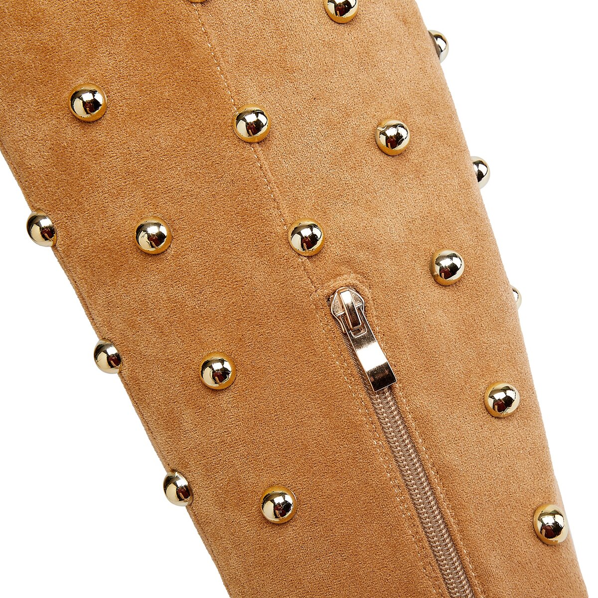 Metallic Dome Stud Suede Pointed Toe Knee High Boots
