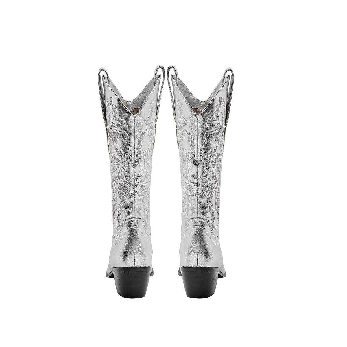 Metallic Embroidered Cowgirl Boots with Western Block Heel