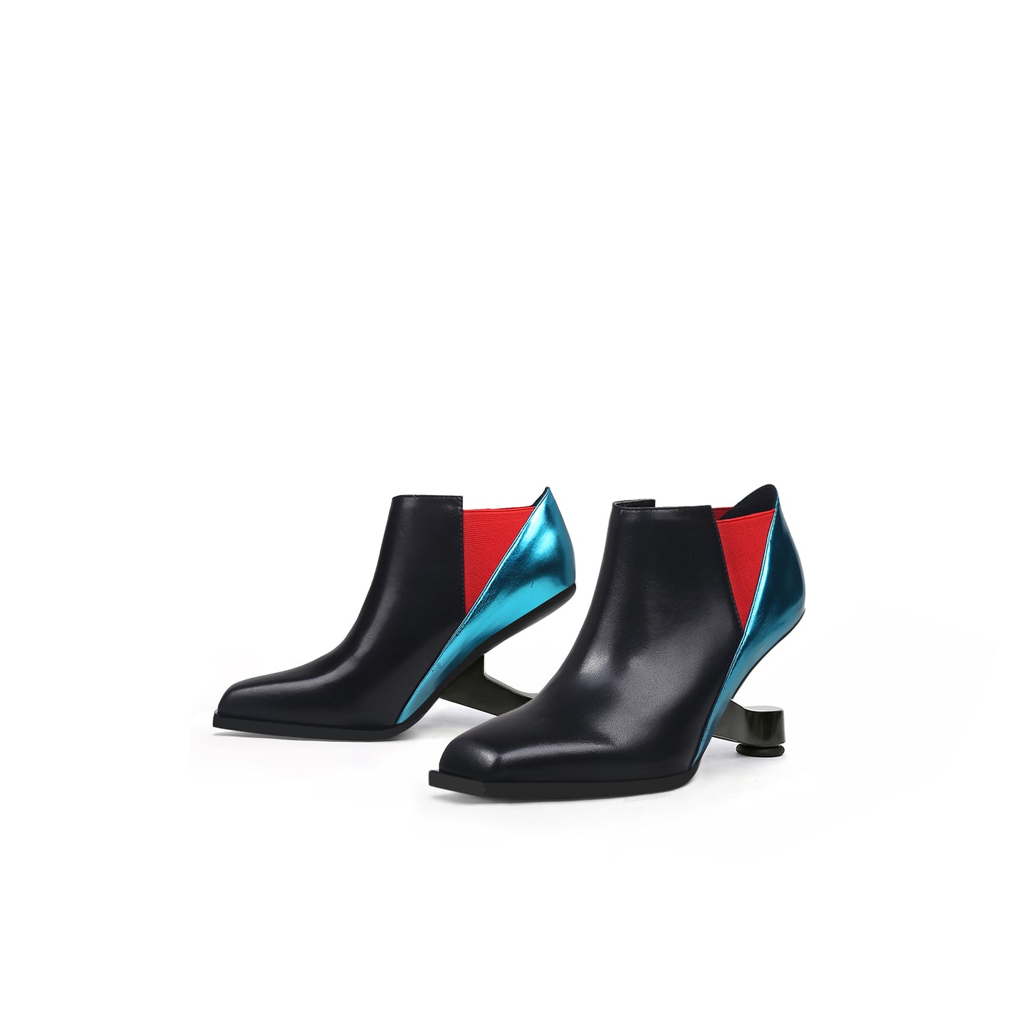 metallic leather panel boots all blue 6