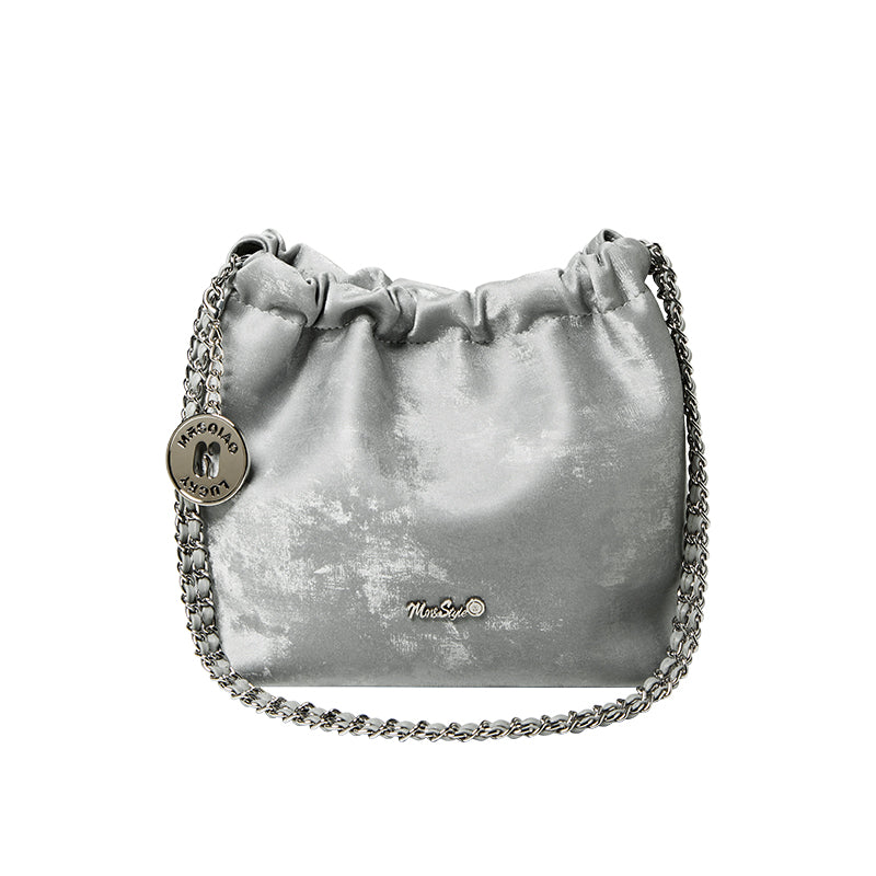 metallic leather pleated chain strap bag silver 1