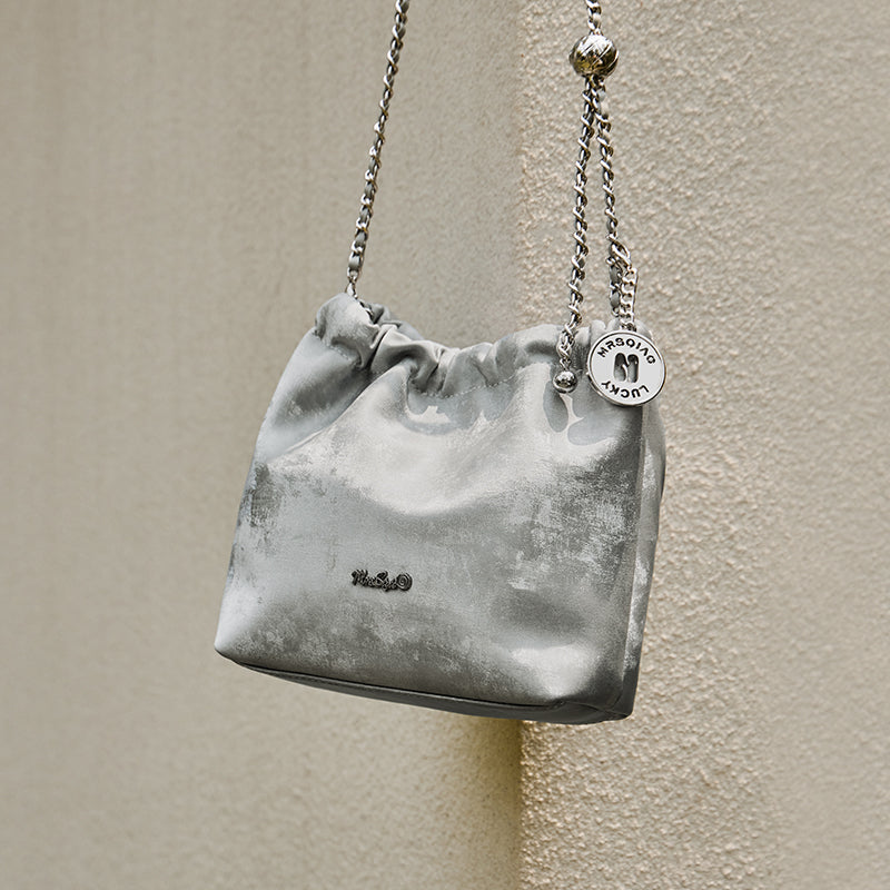metallic leather pleated chain strap bag silver 3